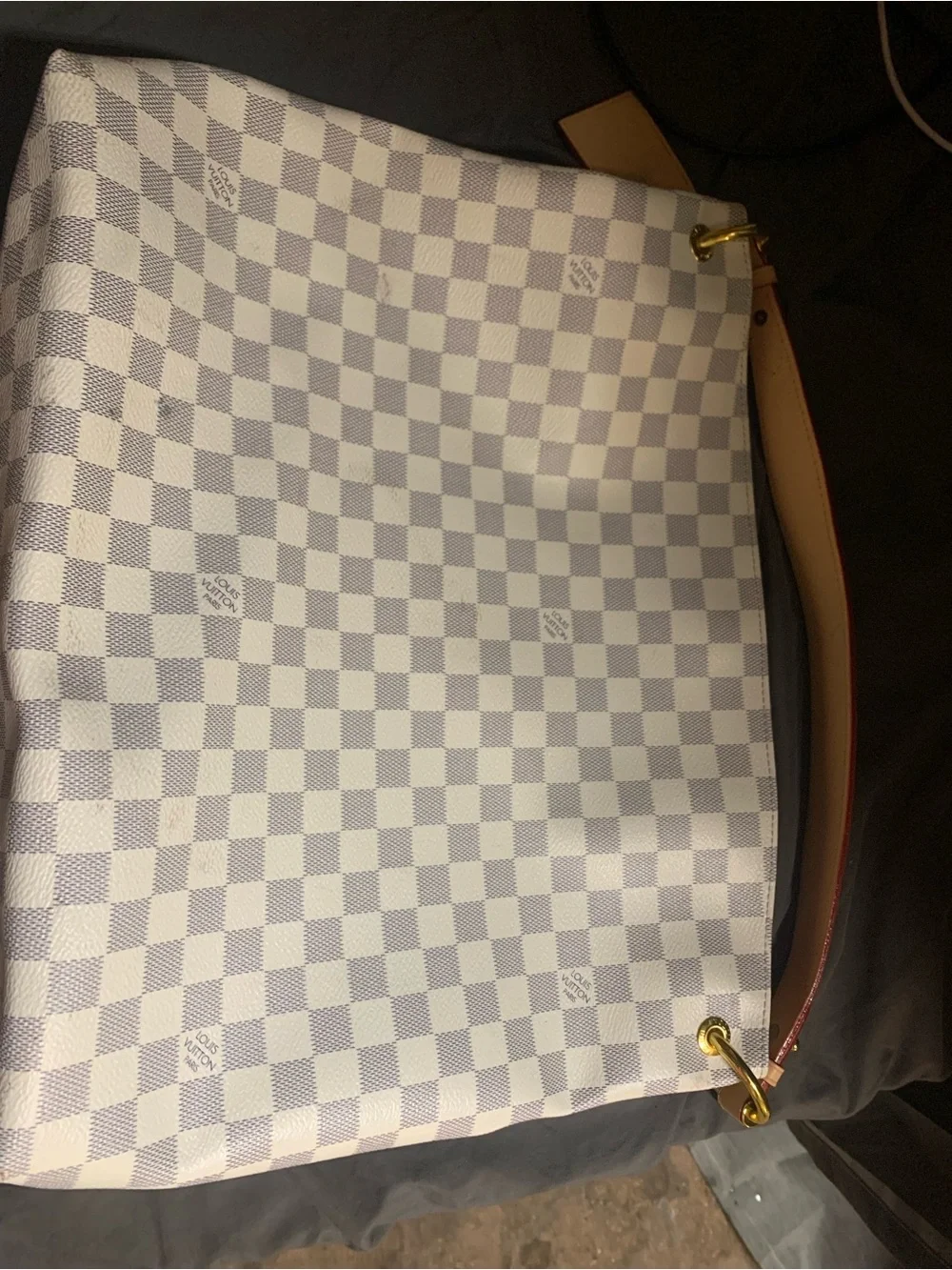 Louis Vuitton Azur Check Tote in White and Light Gray with Tan Trim